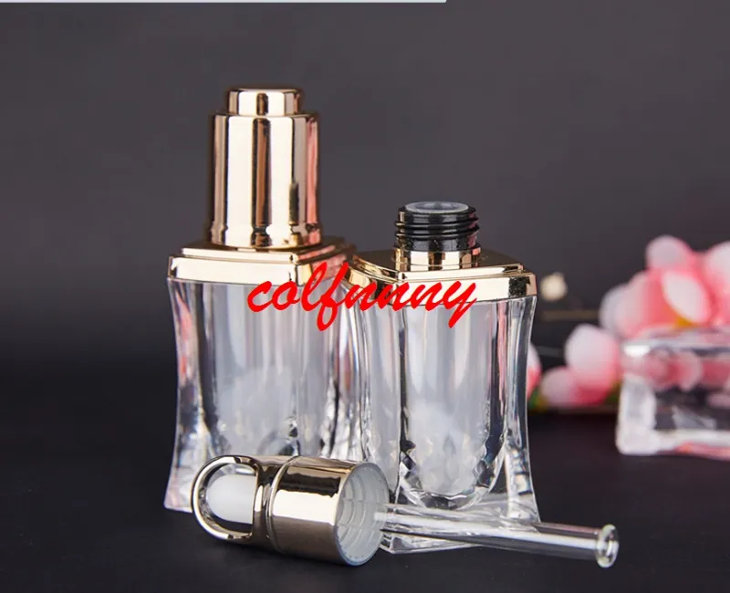 50 stks / partij Snelle verzending 10 ml hoogwaardige acryl gouden parfum / essentiële olie / cosmetica glazen verpakking fles cosmetische containers aangepast