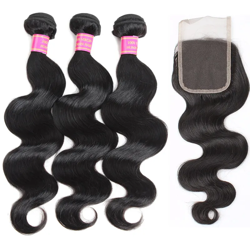 Factory Cheap 8A Unprocessed Brazilian Virgin Hair 3 Bundles with 44 Lace Closure Straight Hair Body Loose Deep Curly Water36513463634277