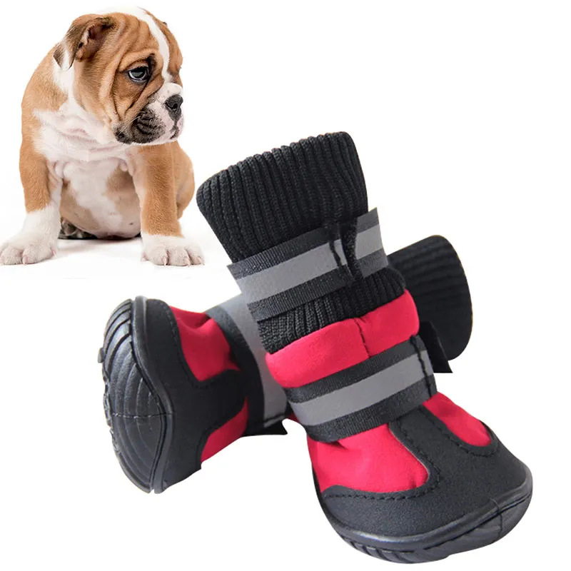 Heißer Verkauf Schuhe Für Hunde Hohe Taille Tragbare Stiefel Baumwolle Wasserdichte Stiefel Nicht-slip Gummi Sohle Hund Schuhe für große Hund Welpen 4 teile/satz