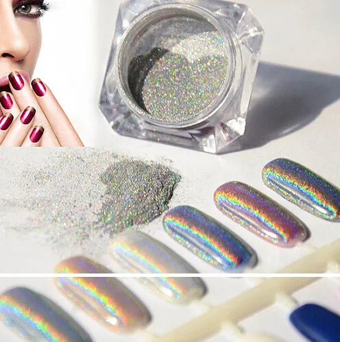 NEW ARRIVAL Wholesale-1g Laser Silver Holographic Nails Glitters Powder DIY Nail Art Sequins Chrome Pigment Dust Shiny Magic Laser Mirror