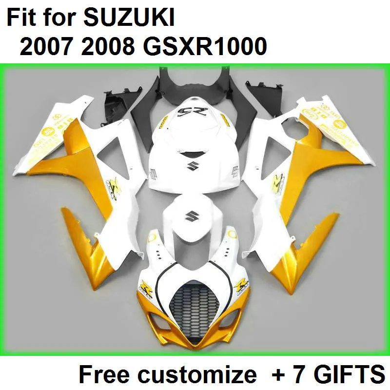 Hoge Kwaliteit Fairing Kit voor Suzuki GSXR1000 07 08 Goud Wit Verklei Set GSXR1000 2007 2008 XX22