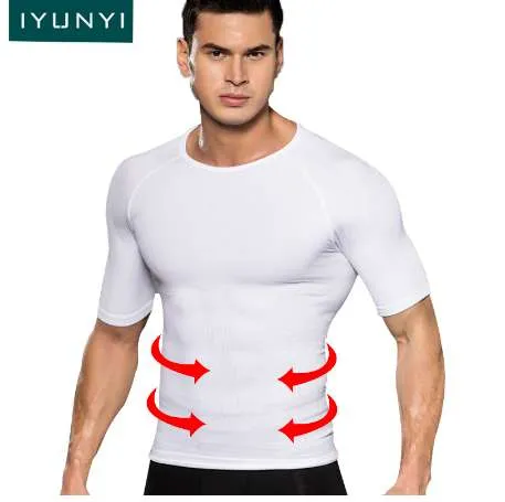 IYUNYI Uomini Hot Body Shapers Vita Trainer Corsetto T Shirt Uomo Corpo Che Dimagrisce Shapewear Modellazione Cinghia Maschile Compressione T Shirt