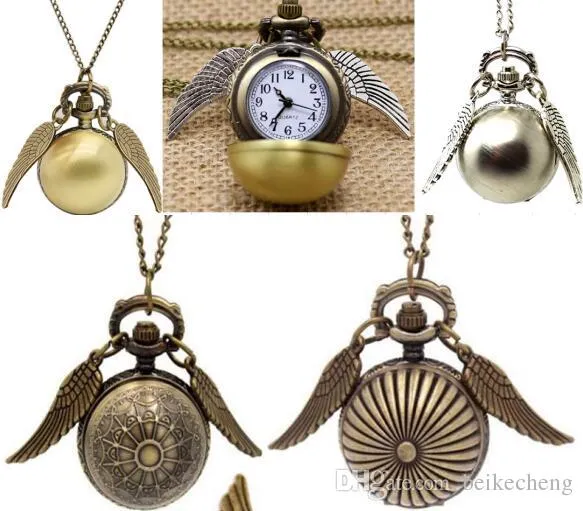 Brązowy Zegarek Kieszeniowy Antique Bronze Wing Ball Wisiorek Naszyjnik Łańcuch Biżuteria