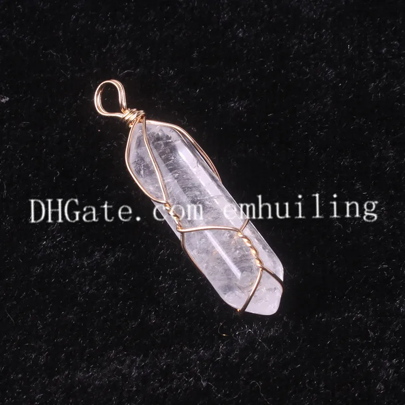 Hexagonal Natural Quartz Stone Pendant Healing Crystal Full Gold Plated Wire Wrap Gemstone Pendant for Women Necklace Reiki Jewelry Making