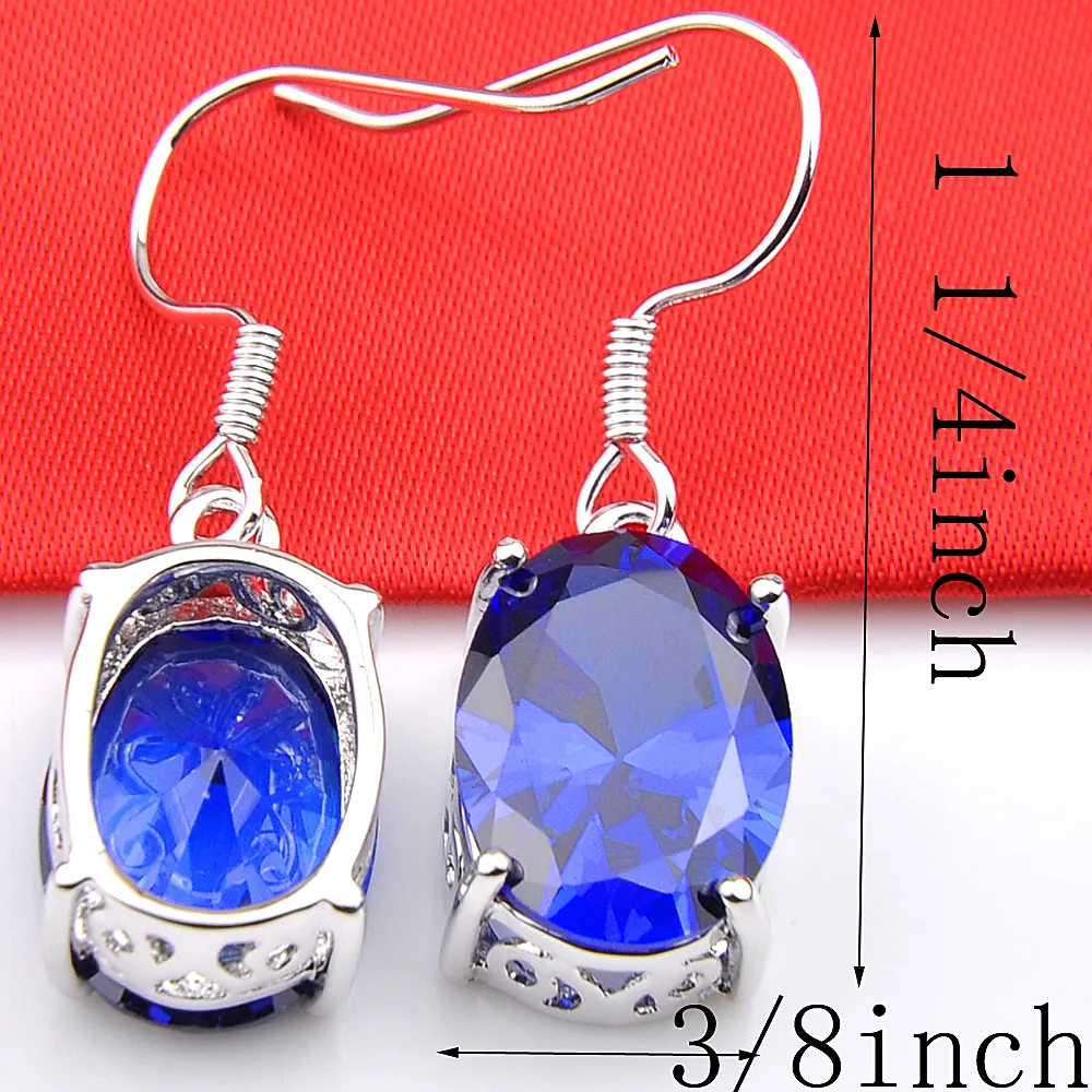 Luckyshine Classic Dazzling Oval Mystic London Blue Topaz Boucles d'oreilles Argent Dangle Cubic Zirconia Boucles d'oreilles pour la fête de mariage de vacances es