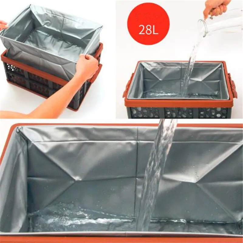 28L Large Capacity Indoor Outdoor Foldable Container Folding Storage Box Bucket Multifunction Car Camping Fishing Travel Plastic Baskets