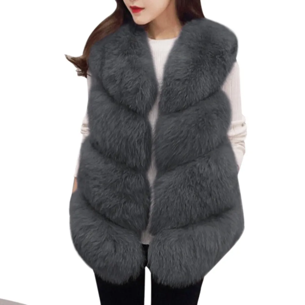 2016 Winter Women Thick Warm Faux  Fur Vest High Quality Fashion O-Neck Short Fur Coat Women Jacket Outwear 3XL Plus Size