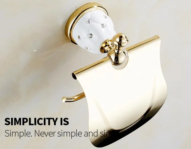 Gold Toilet Paper Holder with diamond Roll Tissue hanger shelves Solid Brass Bathroom Accessories2365