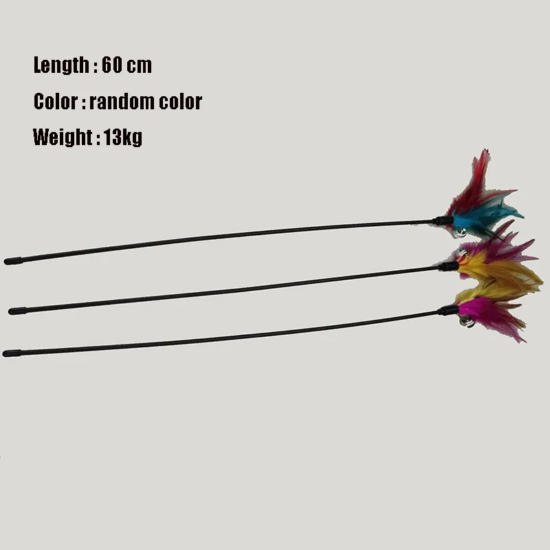 2018 Cat Toys Kitten Pet Teaser Turkey Feather Interactive Stick Toy Wire Chaser Wand Toy Multi Color