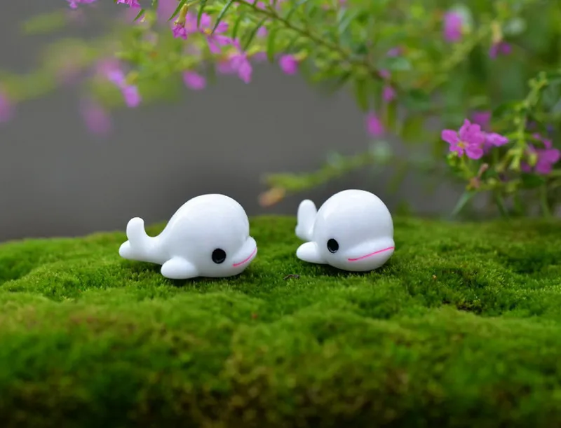 Mini Cute White Blue Dolphin Miniatures Garden Decorations DIY Bonsai Handicraft Accessories Moss Terrarium Micro Landscape 