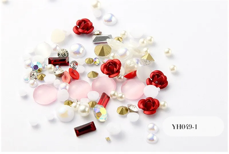 12 kleuren 3D Rose Flower Nail Art Decorations Glitter Diamond Pearl Nail Art Supplies Nail Make-up DIY