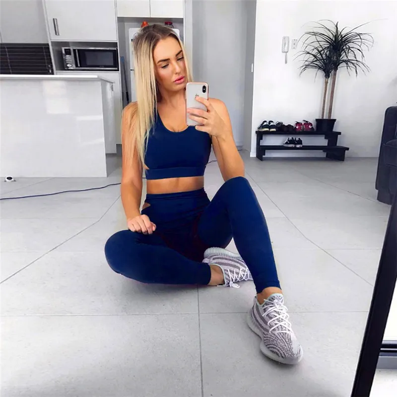 Kadın Yoga Fitness Sports Setleri Gym Egzersiz Spor Giyim 2 Parçalar Set Trailsuits Sütyen Yoga Takımları Tam Uzunluk Legging3925318