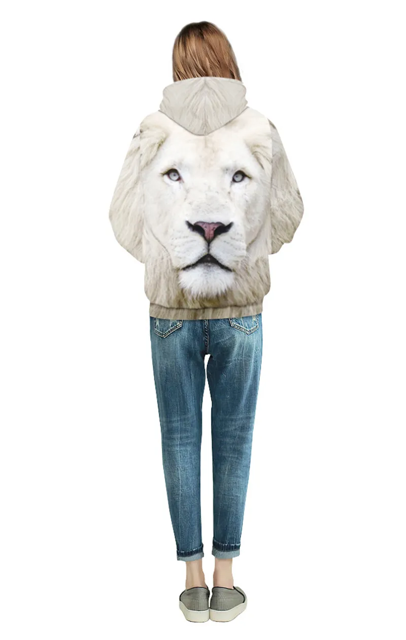 Couples Men Women 3D Graphic Print Lovers Hoodie Sweater Sweatshirt Jacket Pullover Top White Lion S/M-XXL/XXXL