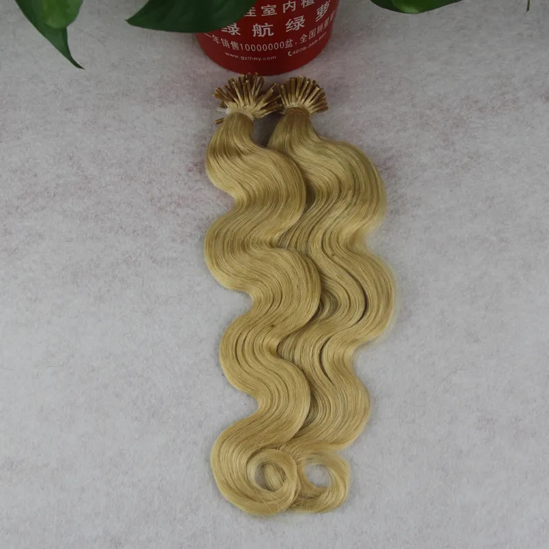 613 cheveux vierges blonds 100 g/lot 100 s Fusion pré-collée i-tip Extensions de cheveux cheveux de vague de corps