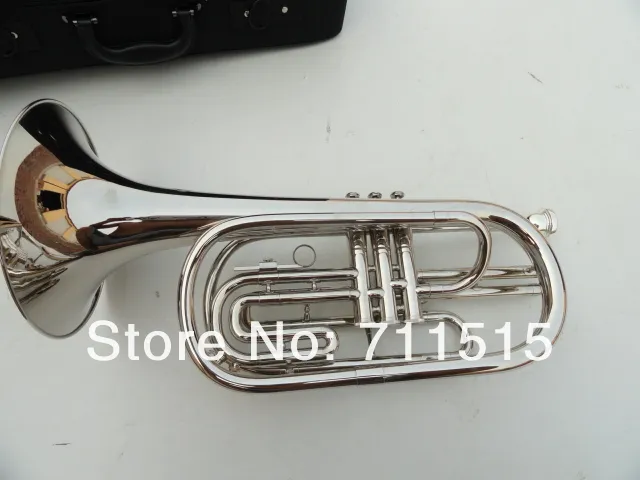 Corno baritono da marcia placcato argento Corno strumenti musicali in ottone Bb con custodia in nylon bocchino Spedizione gratuita