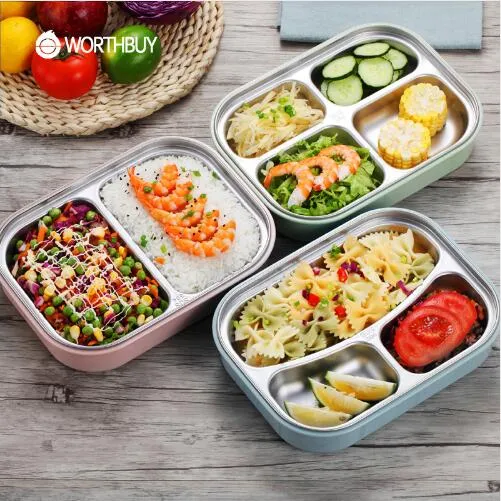 WORTHBUY 304 Aço Inoxidável Lancheira Japonês Com Compartimentos Microondas Bento Box Para Crianças Recipiente De Alimento De Piquenique Da Escola