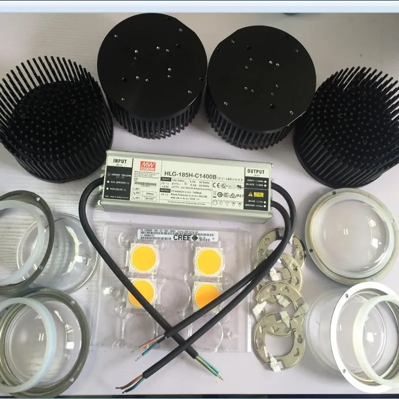 DIY CREE CXB3590 Cob LED-Wachstumslichtlinsen-Kit 3500K mit dimmbarem Meanwell-LED-Treiber HLG-185H-C1400B