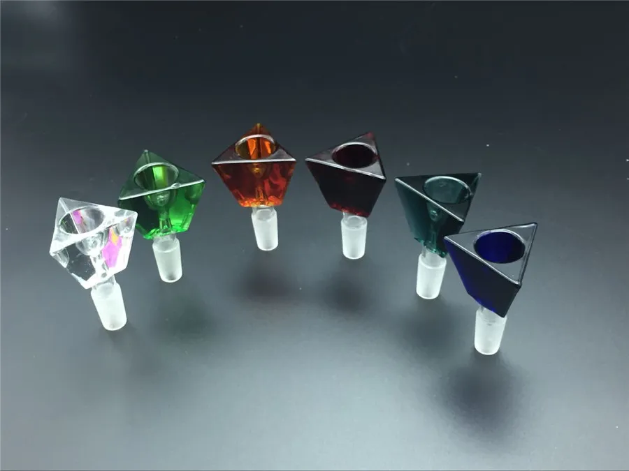 Heady colored Triangle Glass bowls Taças para fumar Bacia de tubos de água de vidro 14mm 18mm macho bong tigela tigela de vidro de alta qualidade para borbulhador