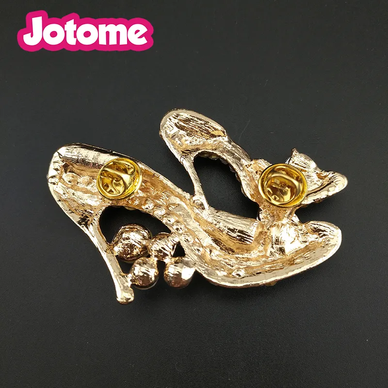 Gold Tone Alloy Crystal Rhineastone High Heel Shoes Brooches Luxury Women Shoes Brooch Pin