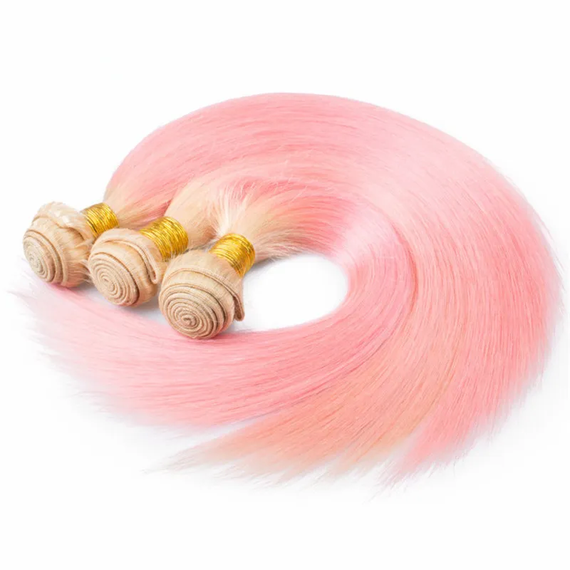 Silky raka brasiliansk 613 / rosa ombre mänskligt hår väv med stängning blondin och rosa Ombre Virgin Hair 3bundles med spetslås 4x4