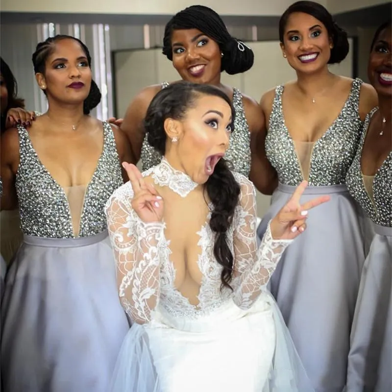 Grey beaded bridesmaid dresses outlet