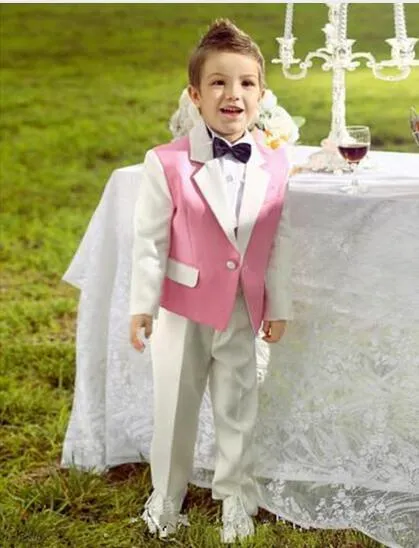 На заказ одна кнопка Нотч нагрудные белый малыш полный дизайнер мальчик свадебный костюм мальчиков наряд на заказ (куртка+брюки+галстук)