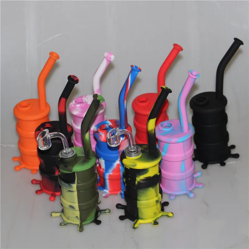 Silicon Rigs com unha de quartzo de 4 mm Tubo de água Silicone Hookah Bongs Dab Rig Cool Shape recipientes de cera de silicone borbulhador bongo