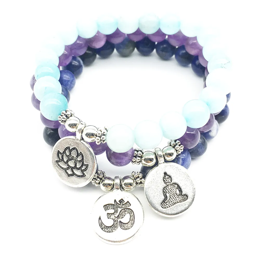 Sn1317 till salu Bohemia Smycken Kvinnors Armband Trendig Design Lotus Charm Yoga Armband Handmake Natural Stone Armband