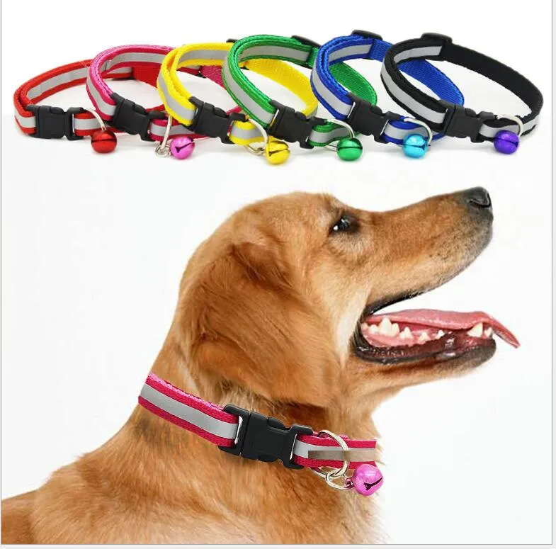 Verstelbare reflecterende hond halsbanden met klokken Pet Puppy Cat Night Safety Light Reflecting Collar Cute Pet Necklace