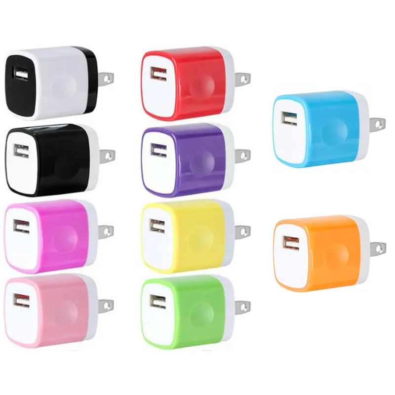 10 colores 5V 1A EE. UU. USB Cargadores de pared de CA Cargador de viaje para el hogar Adaptador de corriente para Samsung Iphone 7 8 x 11 12 13 14 xiaomi Enchufes para teléfonos inteligentes