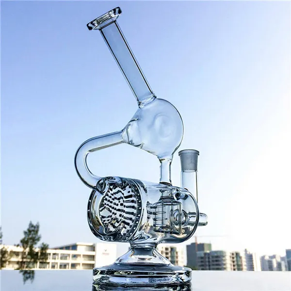 Wasserpfeifen Spezielle große Glasbong 9-Zoll-Wasserpfeife Big Recycler Dab Rig Kamm Perclator Bongs Inline Perc Bohrinseln 14 mm weibliche Gelenkwasserpfeifen mit Schüssel WP143