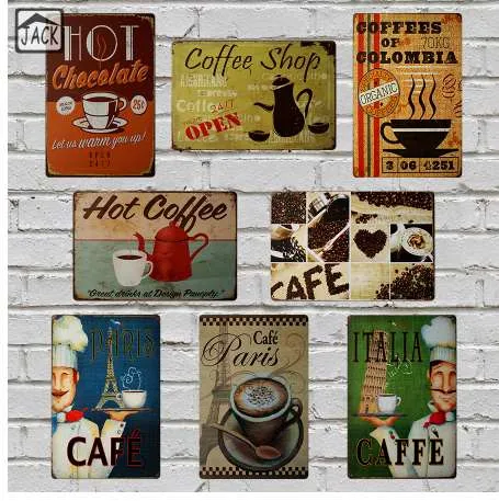 Italia Paris Sıcak Kahve Boyama 8x12 inç Vintage Poster Metal Tabelalar Reklam Cafe Shop Bar Ev Mutfak Duvar Dekor Plak