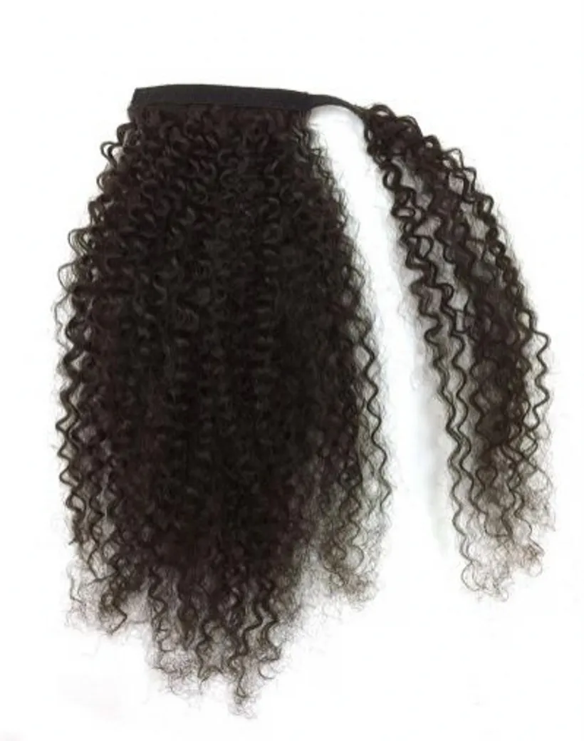 kinky krullend afro paardenstaart haarstukjes nieuw haar paardenstaart maagdelijke Braziliaanse menselijke haar trekkoord paardenstaarten haarstukken 160 g donkerbruine kleur