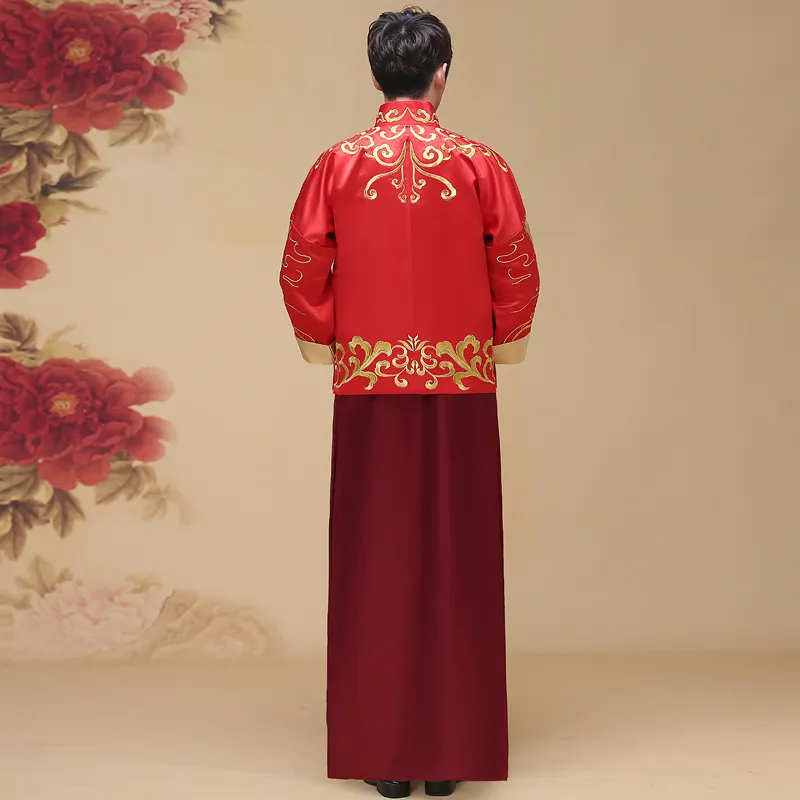 China Traditional show Chinese style bride groom wedding gown robe Unique clothing male pratensis dragon gown tang suit costume embroidered
