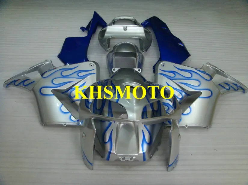 Motorycle Fairing Kit för Honda CBR600RR F5 05 06 CBR600 CBR 600RR 2005 2006 ABS Blue Flames Silver Fairings Set + Presenter HQ05