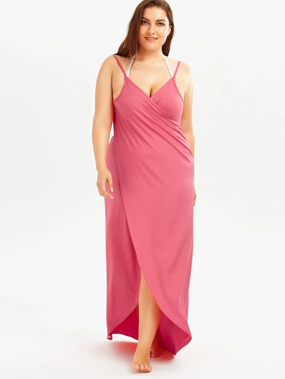 Plage Plus La Taille Cover Up Dress Femmes Jarretelles Solide Robes Longues Sans Manches Dos Nu Vacances D'été Plus Grande Taille Dressing Vêtements Bonbons