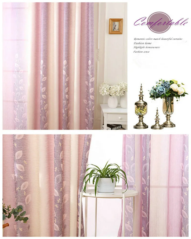 Modern Style Cotton Linen Blackout Curtain Leaves Priented PurpleGreen Color Cloth For Adult Child Living Room Bedroom Decor9677143