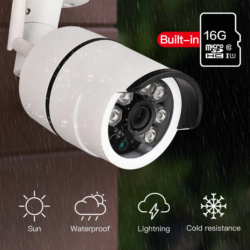 Outdoor Waterproof Bullet IP Camera Wifi Wireless Surveillance Camera Built In 16G Memory Card