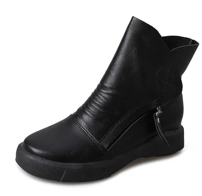 Ankle boots de couro para as mulheres saltos planas retro marrom à prova d 'água curto botas senhoras elegantes sapatos casuais de inverno mulher 2018