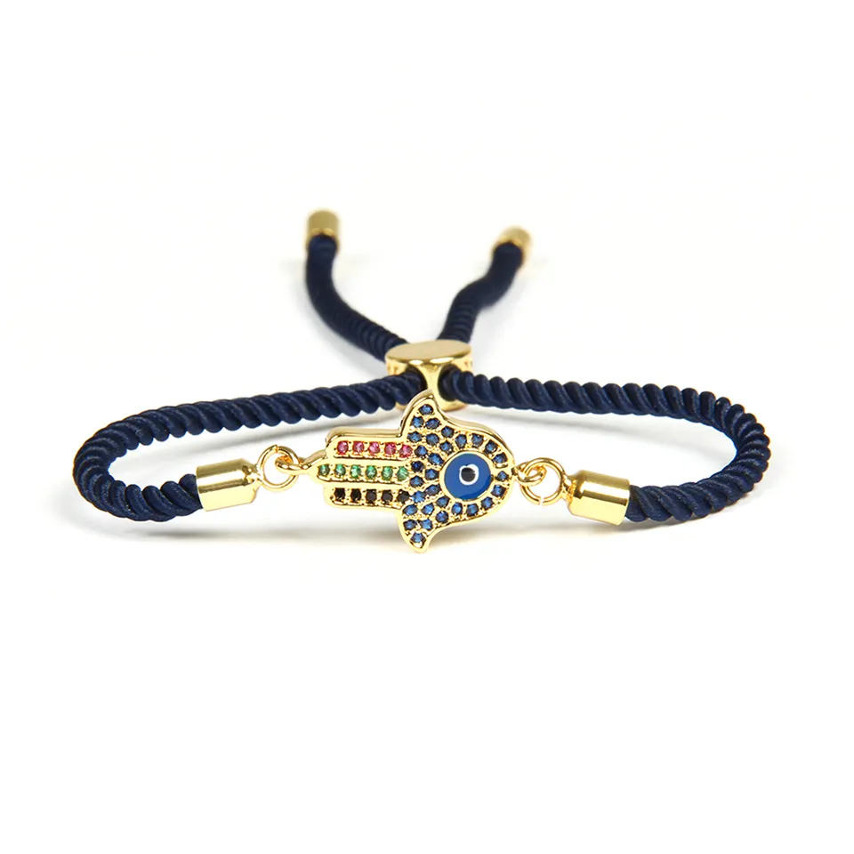 Wholesale 10pcs/lot High Quality Blue Cz Eye Fatima Hand Hamsa Lace Up Bracelet Gift For Men And Women