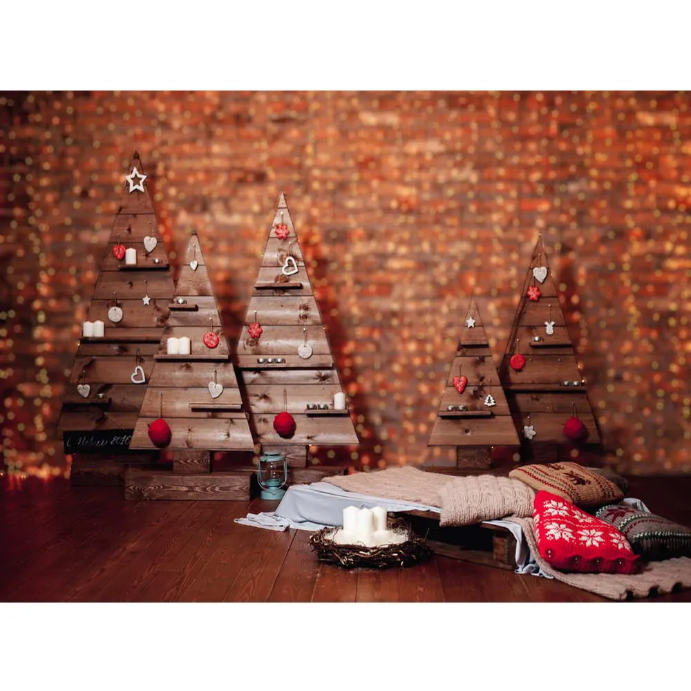 Bokeh lunares bebé niños Navidad fotografía Fondo impreso madera pino árboles Vintage interior fiesta fotomatón telón de fondo