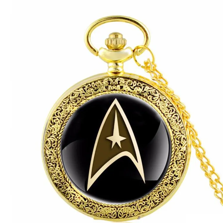 Partihandel 50st / mix New Arrival Star Trek Theme Steampunk Vintage Quartz Pocket Watch Fashion Men Space Klockor Halsband PW035