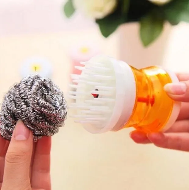 Cleaning Brushes Creative Steel Wire Ball Brush Automatic hydraulic Pot Bowl Dish Brush Tools Kitchen Stainless Steel Cleaning Ball WX9-279