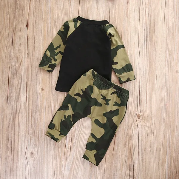 Baby boys army clothing set fashoin infant clothes set toddler long sleeve T-shirt and camouflage pant suit