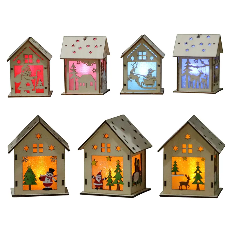Diy Julgran Hängande Ornament Xmas Festival Decoration Led Light Wood House Holiday Decor Baby Xmas Present C5389