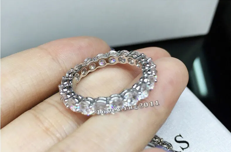 Brand Women Fashion Jewelry Full Round 4mm Diamond S925 silver Jewelry Engagement Wedding Band Ring for women