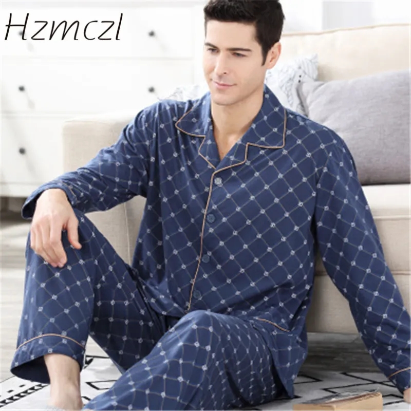 Hzmczl 2018 pyjamas män print pyjama homme casual plus storlek bomull sovkläder mens lounge slowewear vinter sömn uppsättningar