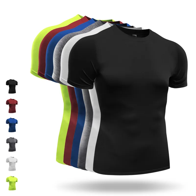 2018 Sneldrogende Compression Shirt Korte Mouwen T-shirt Fitness kleding Solid Colorquick Dry Bodybuild MMA CrossFit