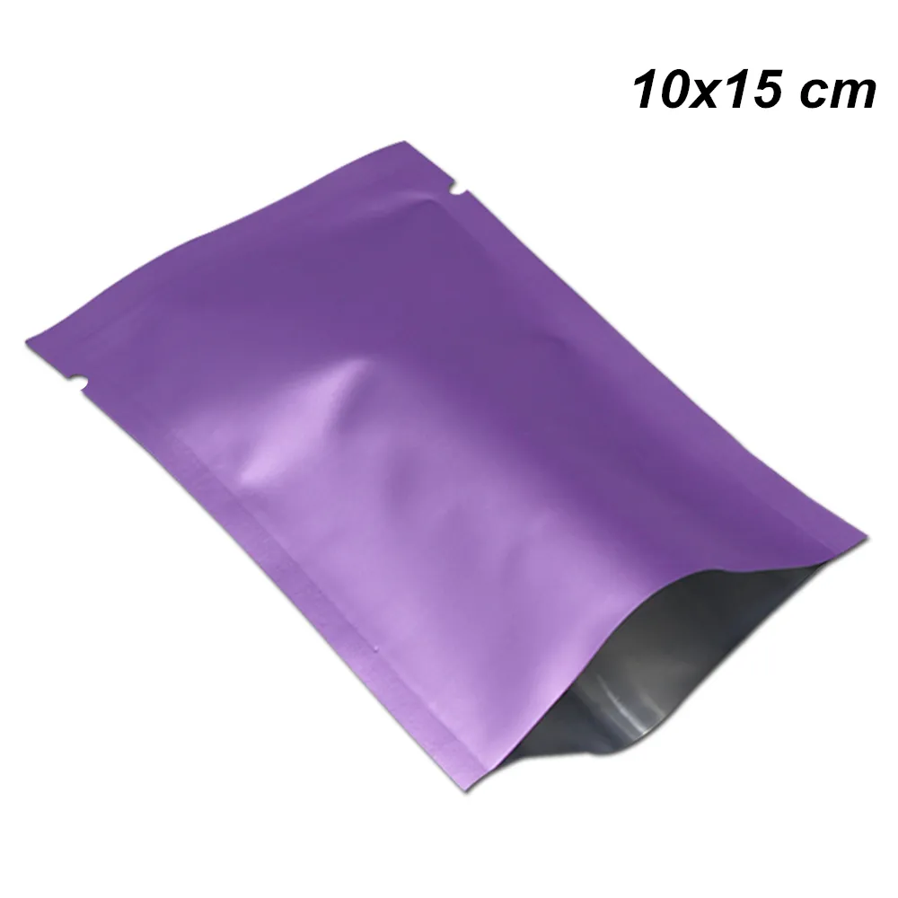 10x15 cm 100 pçslote Fosco Roxo Mylar Pura Aberta Top Embalagem Bolsa para a Secagem Da Folha de Alumínio Porca de Vácuo Saco de Embalagem De Armazenamento De Alimentos A Vácuo