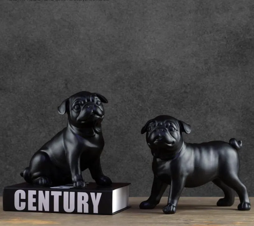 Black white creative resin Pugs dog figurines vintage dog statue home decor crafts room decoration objects resin animal figurine